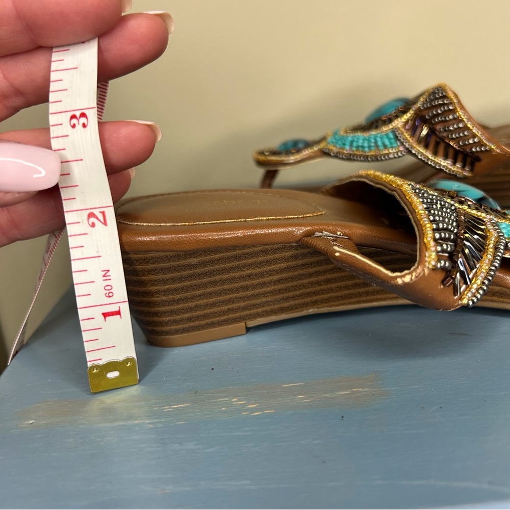 Dress Barn turquoise rhinestone micro wedge slides - Picture 4 of 5